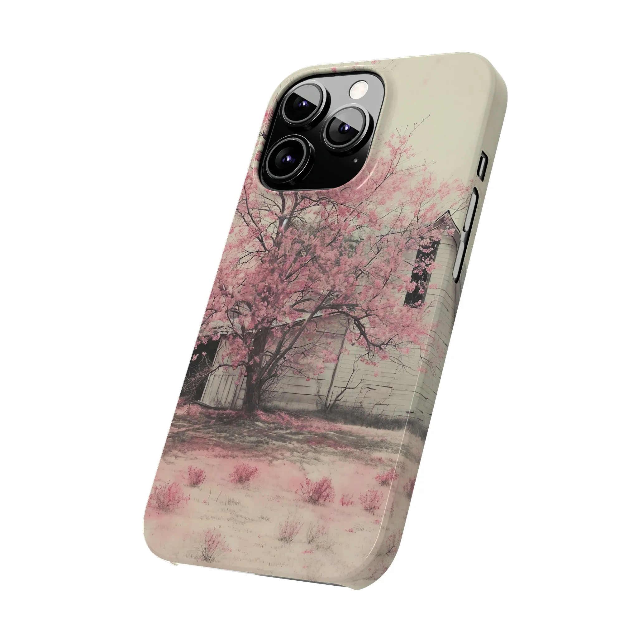 Rustic Barn and Pink Floral Design Sleek Elegance Wireless-Charging Compatible Phone Case Slim Phone Case compatible with over 20 iphone models