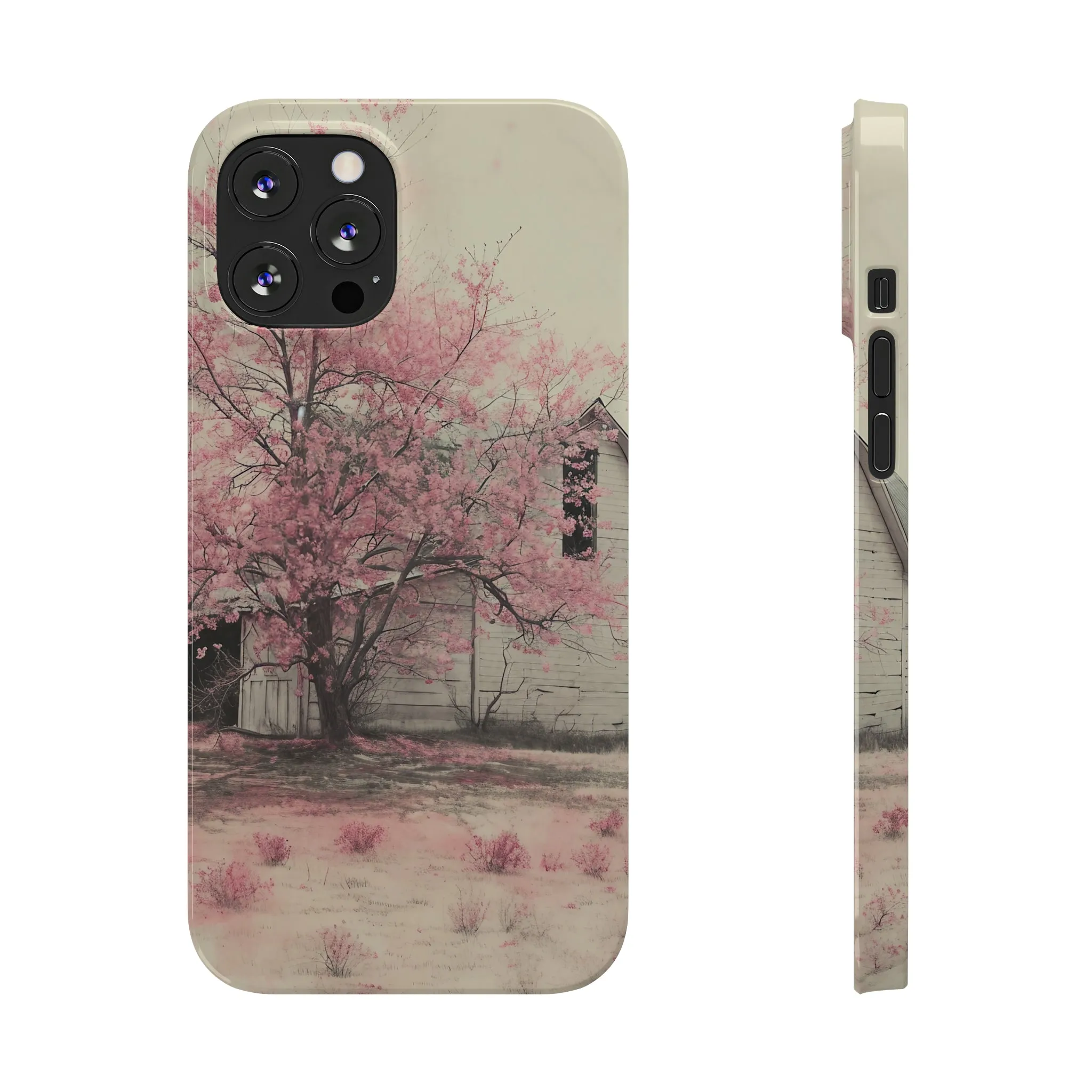 Rustic Barn and Pink Floral Design Sleek Elegance Wireless-Charging Compatible Phone Case Slim Phone Case compatible with over 20 iphone models