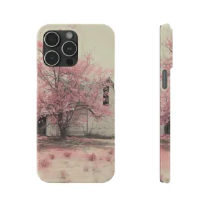 Rustic Barn and Pink Floral Design Sleek Elegance Wireless-Charging Compatible Phone Case Slim Phone Case compatible with over 20 iphone models