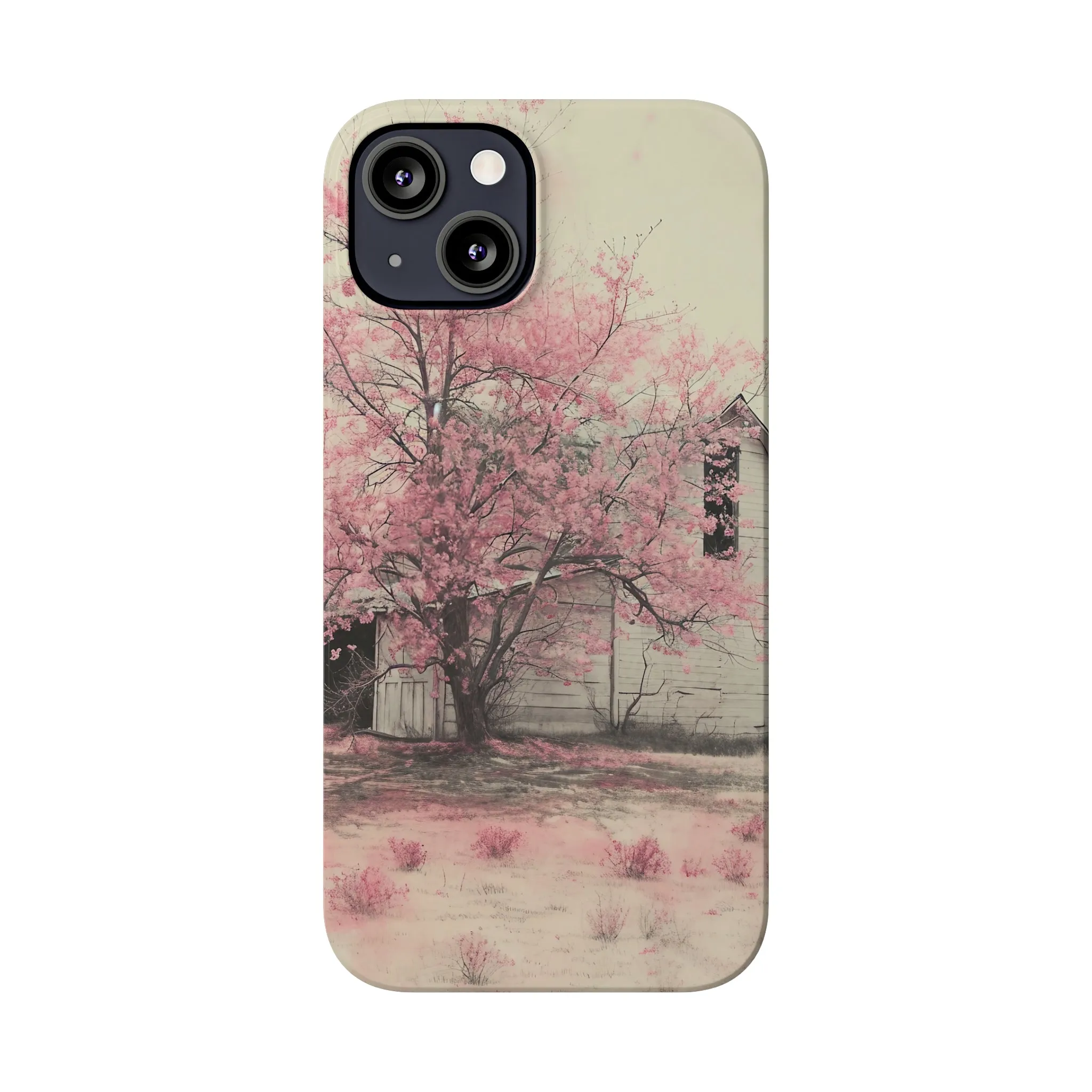 Rustic Barn and Pink Floral Design Sleek Elegance Wireless-Charging Compatible Phone Case Slim Phone Case compatible with over 20 iphone models