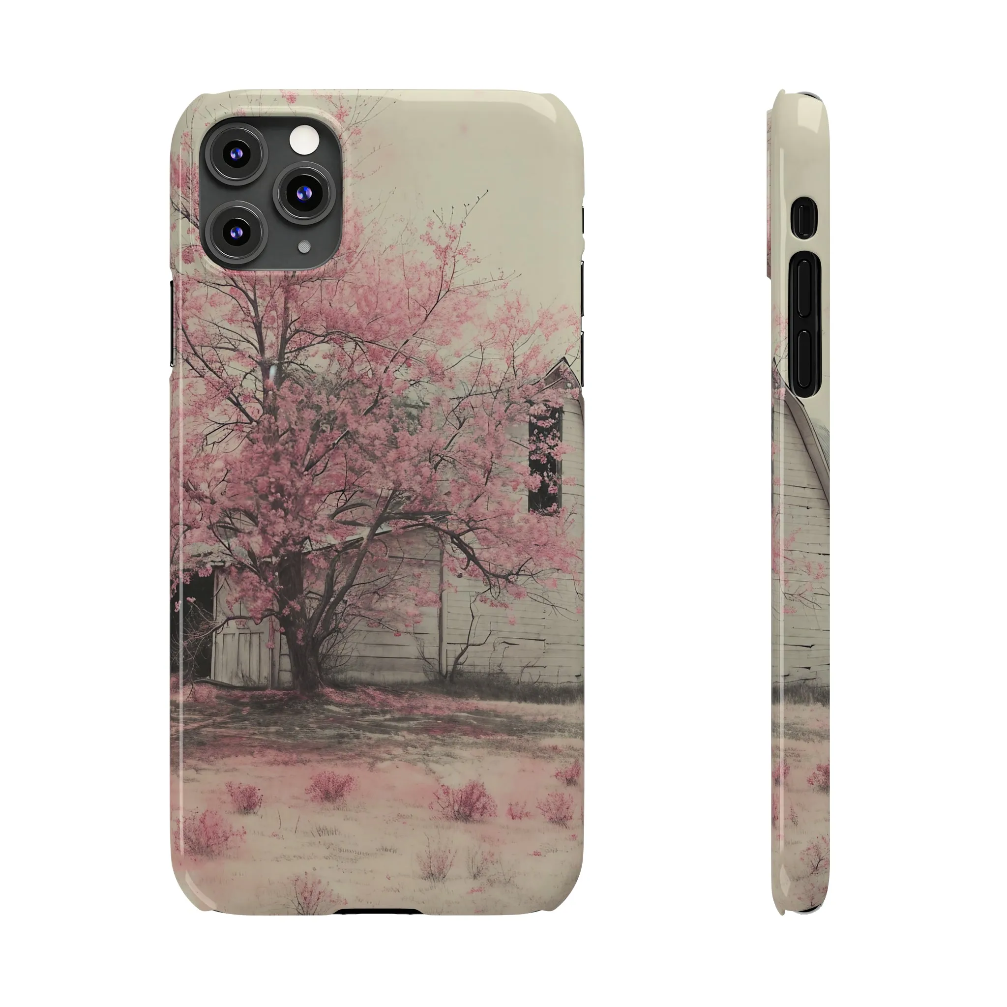 Rustic Barn and Pink Floral Design Sleek Elegance Wireless-Charging Compatible Phone Case Slim Phone Case compatible with over 20 iphone models