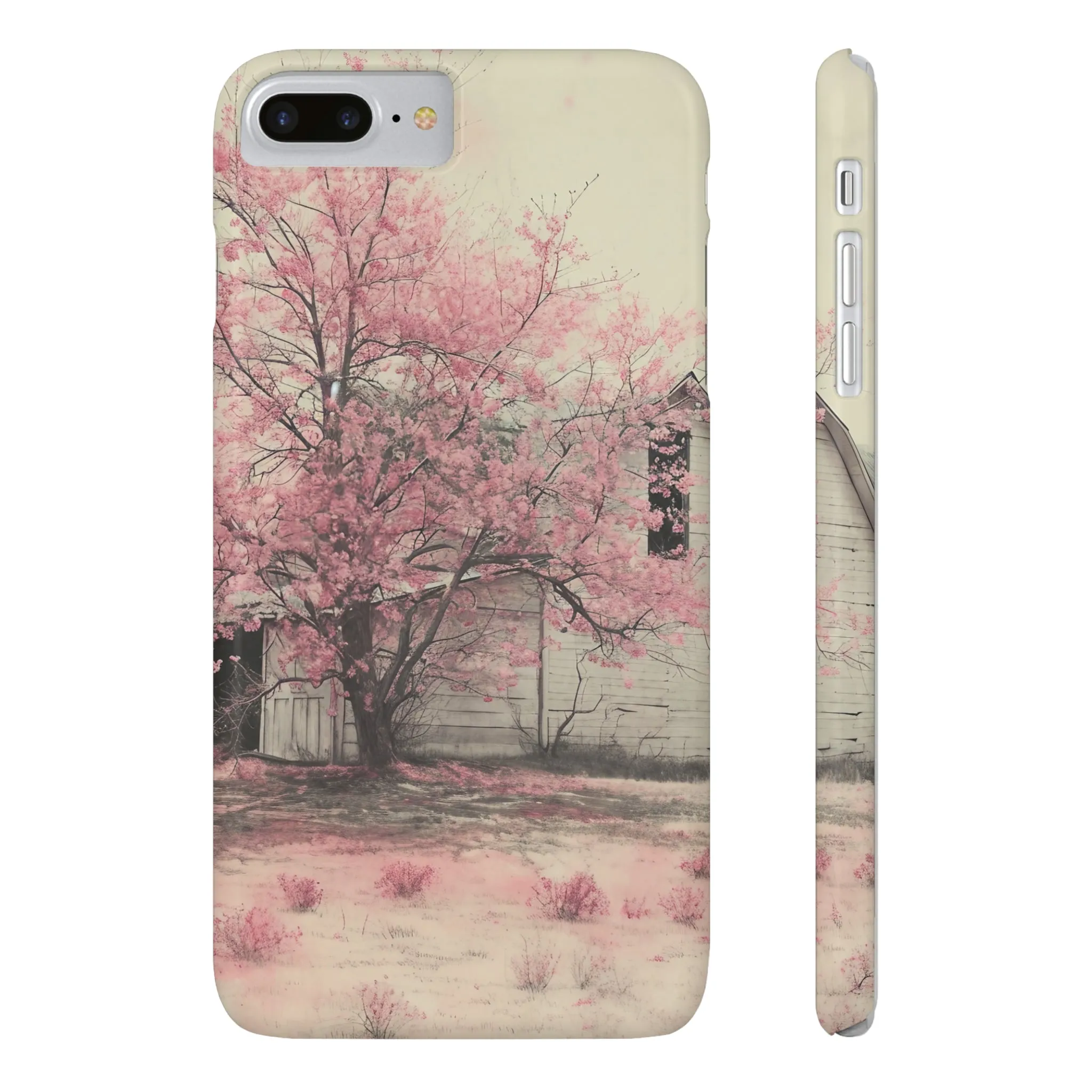 Rustic Barn and Pink Floral Design Sleek Elegance Wireless-Charging Compatible Phone Case Slim Phone Case compatible with over 20 iphone models