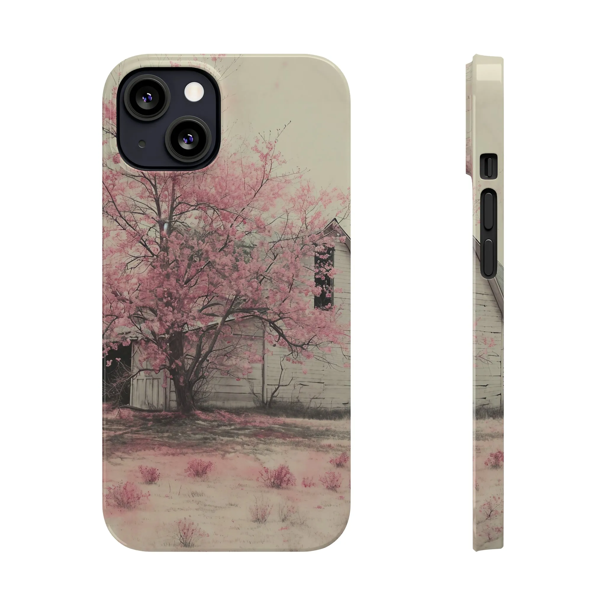 Rustic Barn and Pink Floral Design Sleek Elegance Wireless-Charging Compatible Phone Case Slim Phone Case compatible with over 20 iphone models