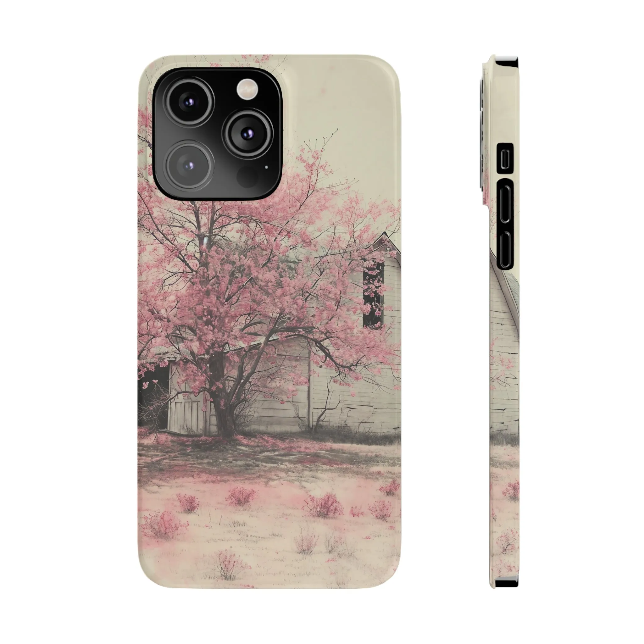 Rustic Barn and Pink Floral Design Sleek Elegance Wireless-Charging Compatible Phone Case Slim Phone Case compatible with over 20 iphone models