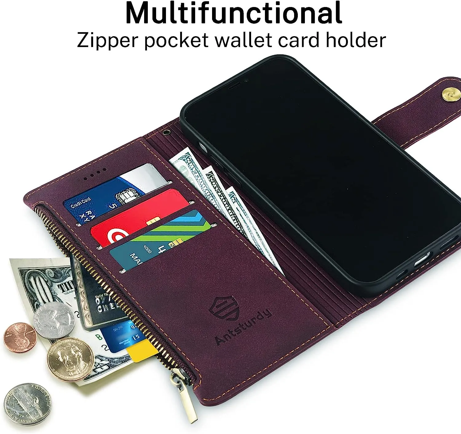 Samsung Galaxy S24  Plus Wallet Case Card Holder Credit Card Slots Wine Red