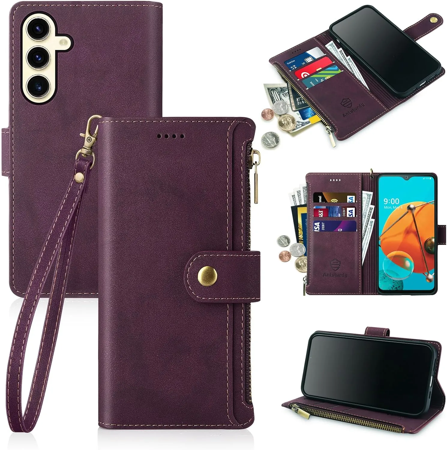 Samsung Galaxy S24  Plus Wallet Case Card Holder Credit Card Slots Wine Red