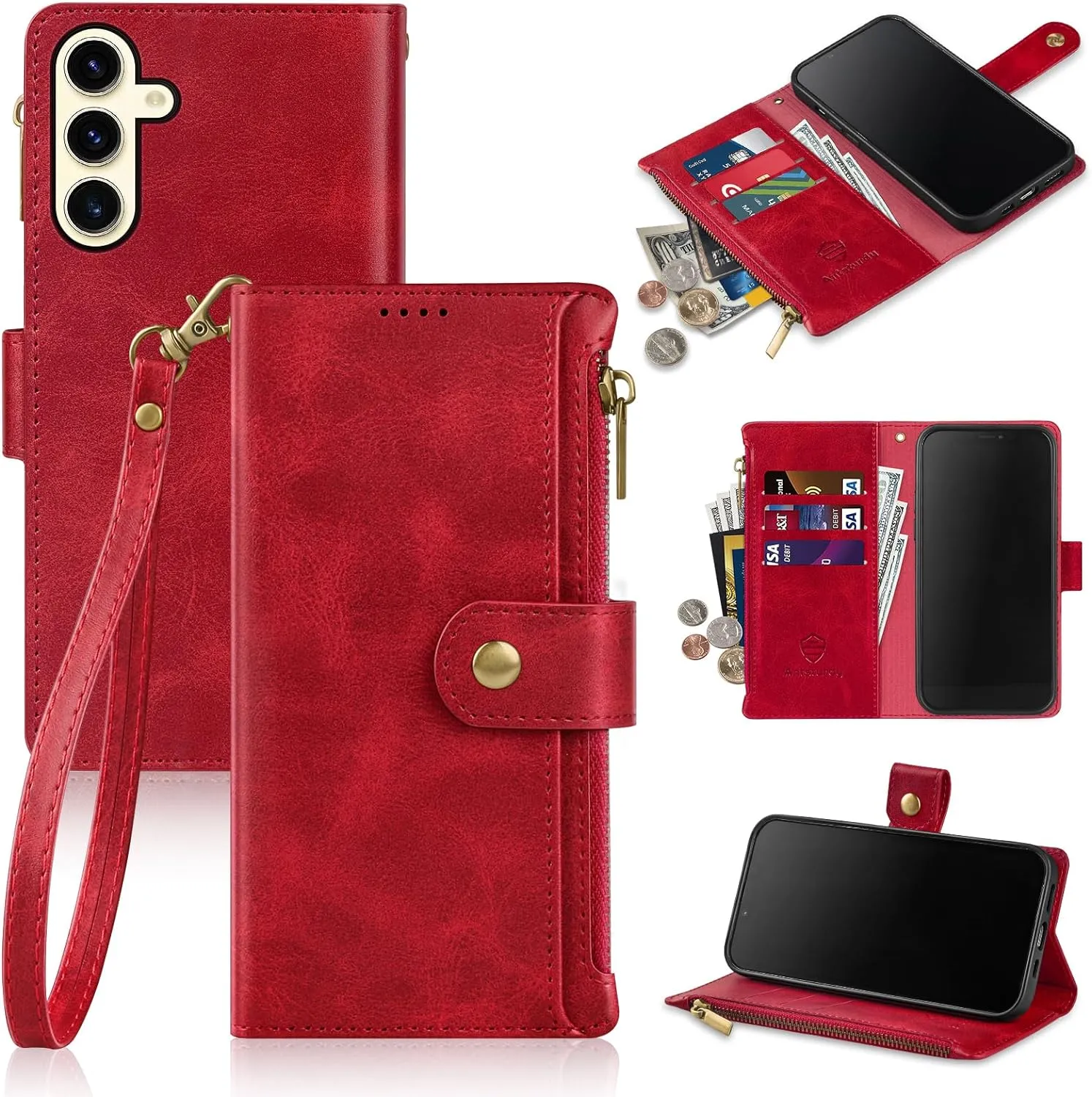 Samsung Galaxy S24  Plus Wallet Case Card Holder Credit Card Slots Wine Red