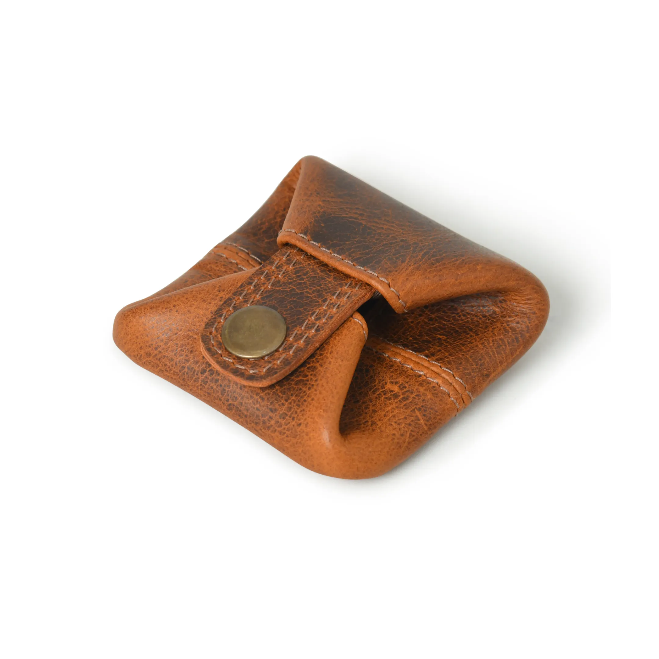 Slim Full Grain Vintage Brown Leather Mini Coin Pocket for Men Women