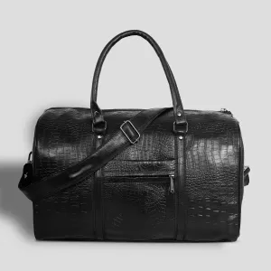 Textured Leather Travel Duffel Bag