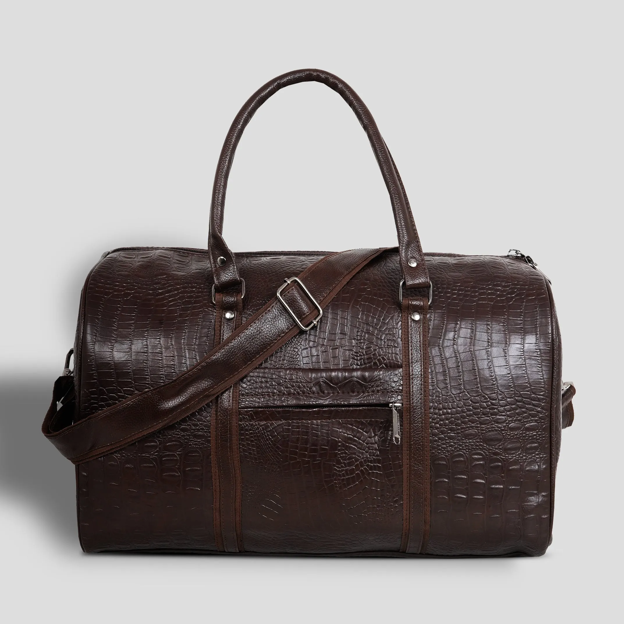 Textured Leather Travel Duffel Bag