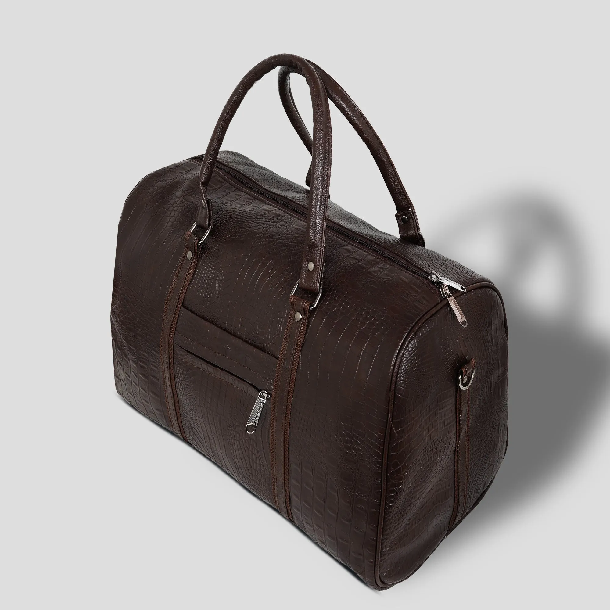 Textured Leather Travel Duffel Bag