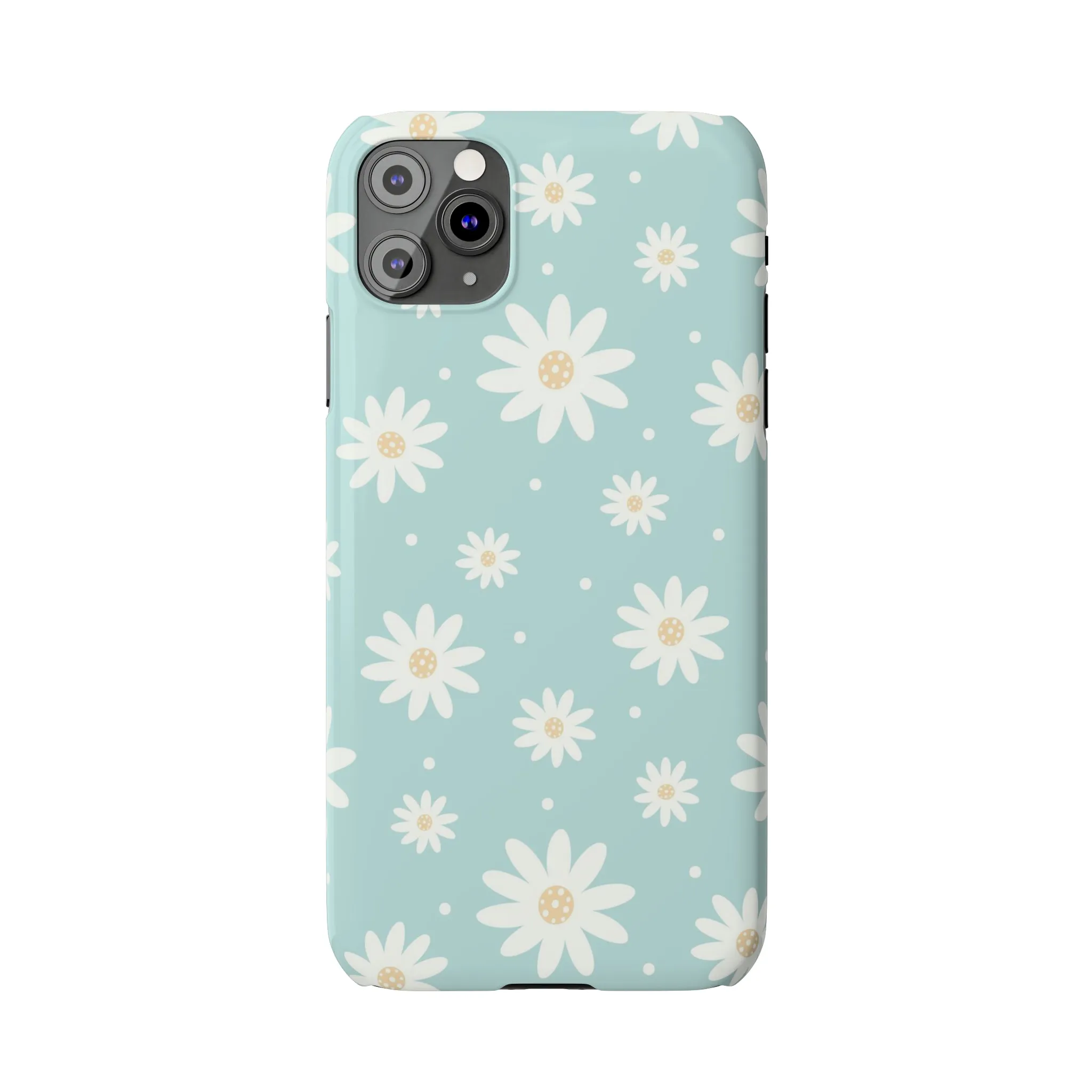 White Daisies and Blue background Design Sleek Elegance Wireless-Charging Compatible Phone Case Slim Phone Case compatible with over 20 iphone models