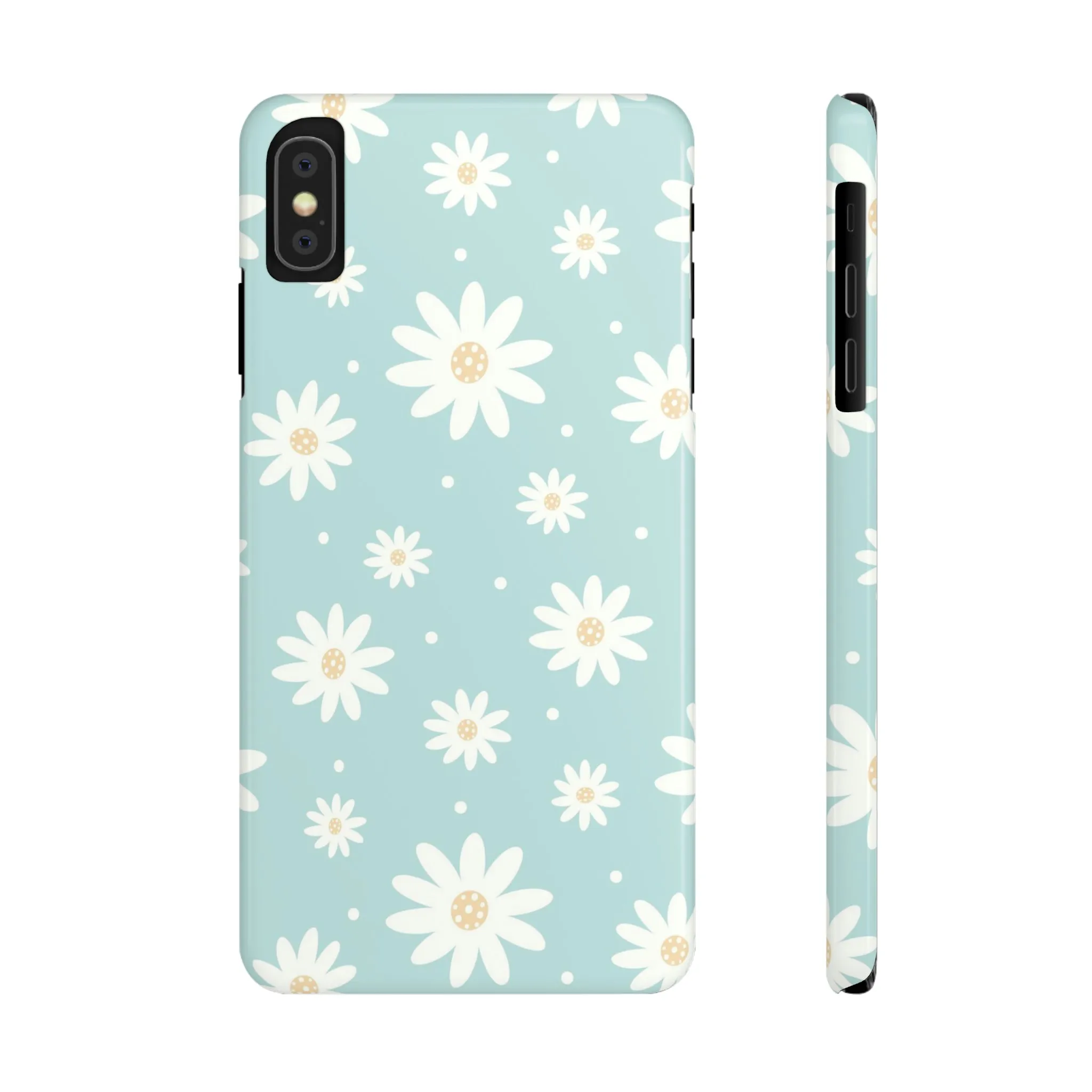 White Daisies and Blue background Design Sleek Elegance Wireless-Charging Compatible Phone Case Slim Phone Case compatible with over 20 iphone models