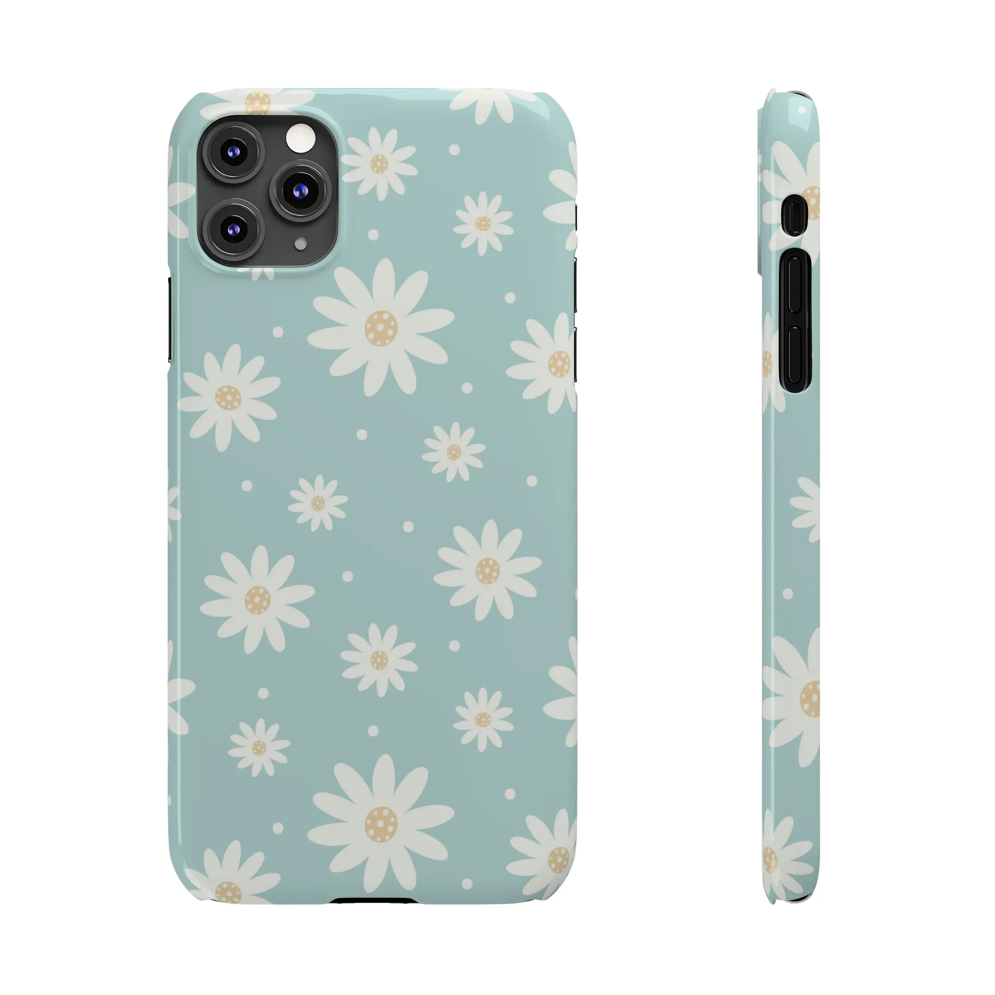 White Daisies and Blue background Design Sleek Elegance Wireless-Charging Compatible Phone Case Slim Phone Case compatible with over 20 iphone models