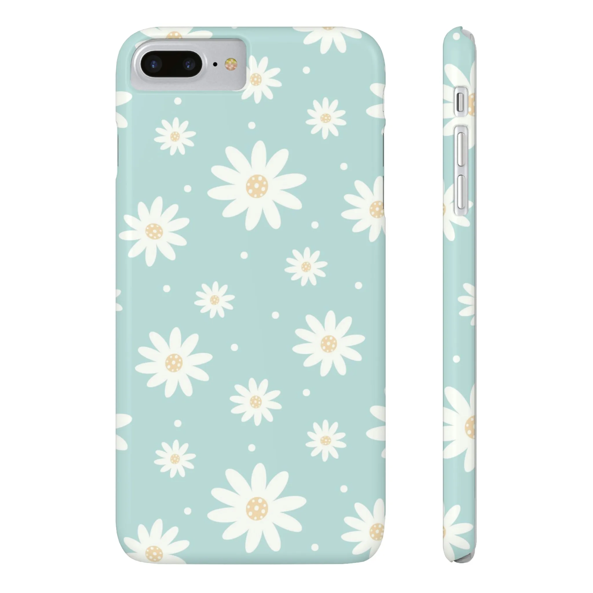 White Daisies and Blue background Design Sleek Elegance Wireless-Charging Compatible Phone Case Slim Phone Case compatible with over 20 iphone models