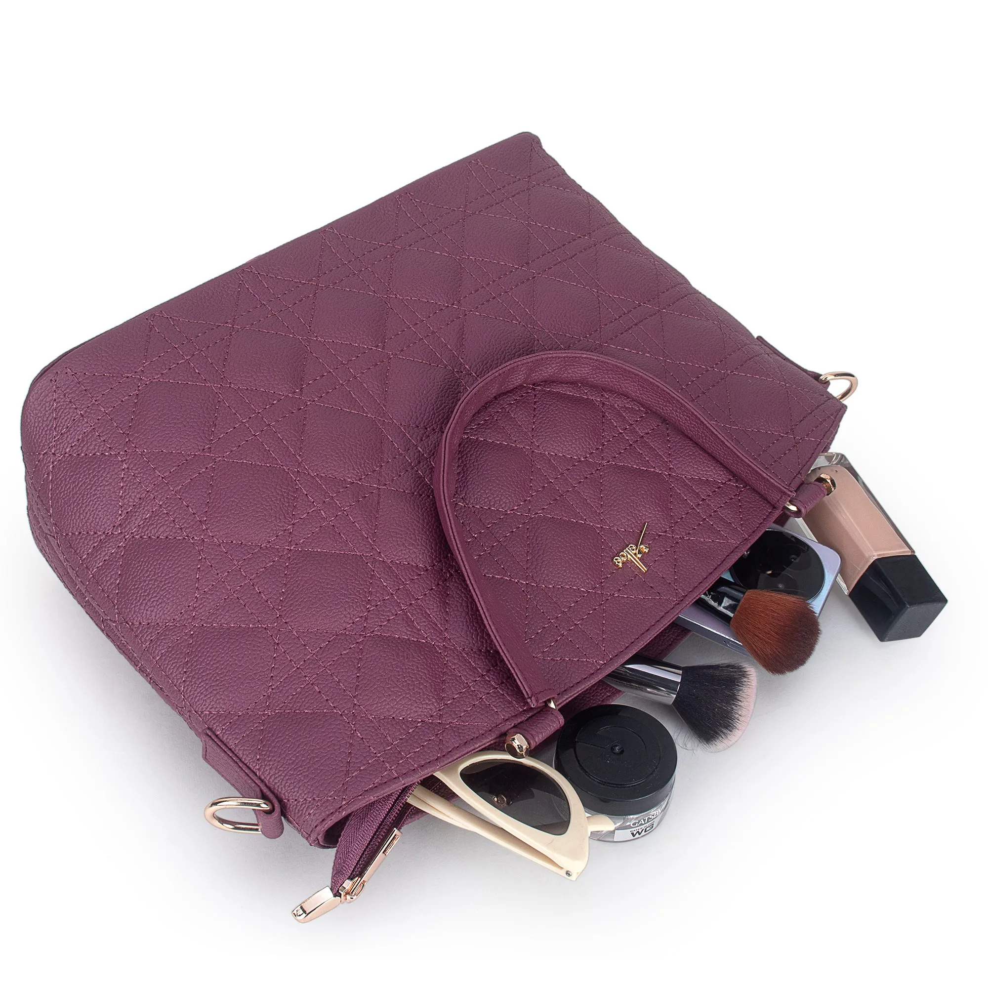 Wine Spacious Quilted Hand Bag