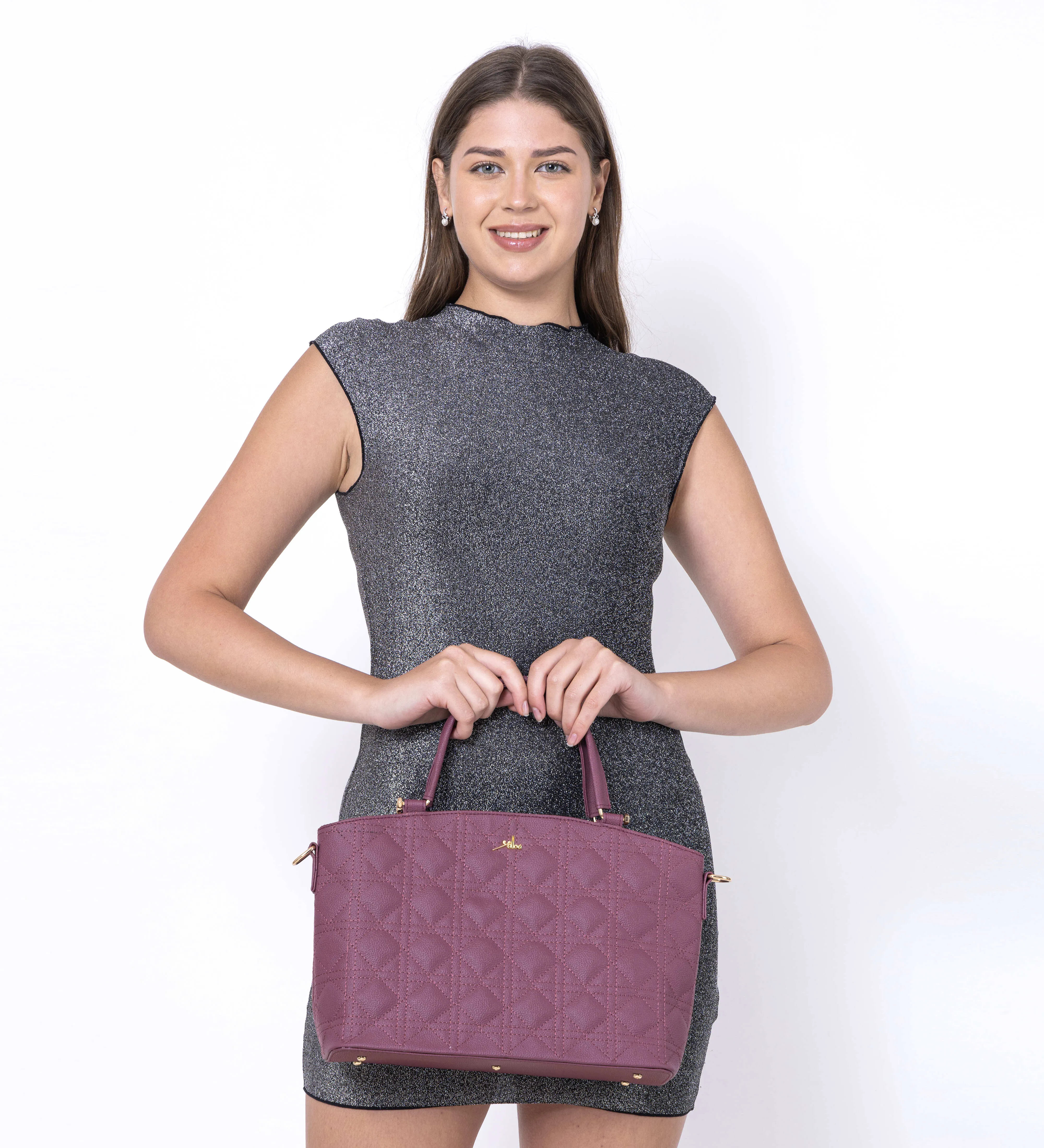 Wine Spacious Quilted Hand Bag