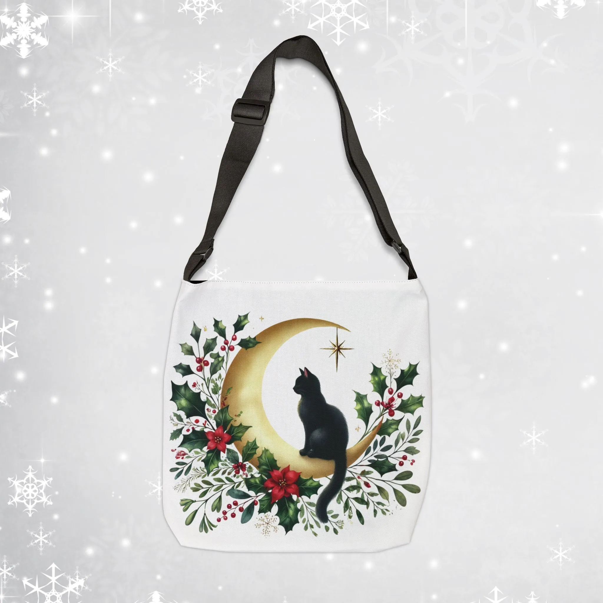 Winter Moon - Cat Lover - Adjustable Strap Tote Bag