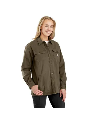 Women's Rugged Flex Loose Fit Canvas Fleece-Lined Shirt Jacket - Tarmac